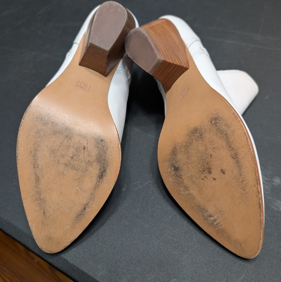 Frye Reina White Leather Pointed Toe Western Block Stack Heel Ankle Booties 9.5M - Picture 14 of 16